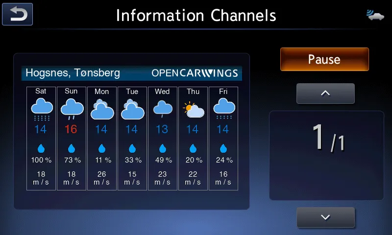 NissanConnect data channels list on the navigator