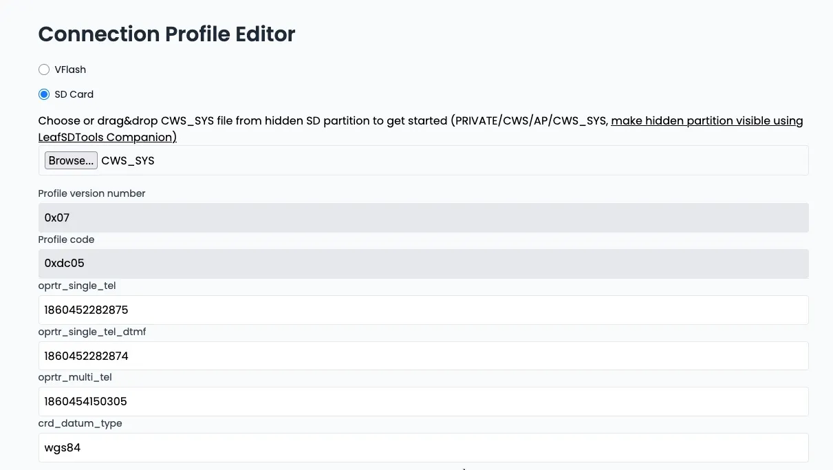The navi settings page after loading CWS_SYS from the SD card