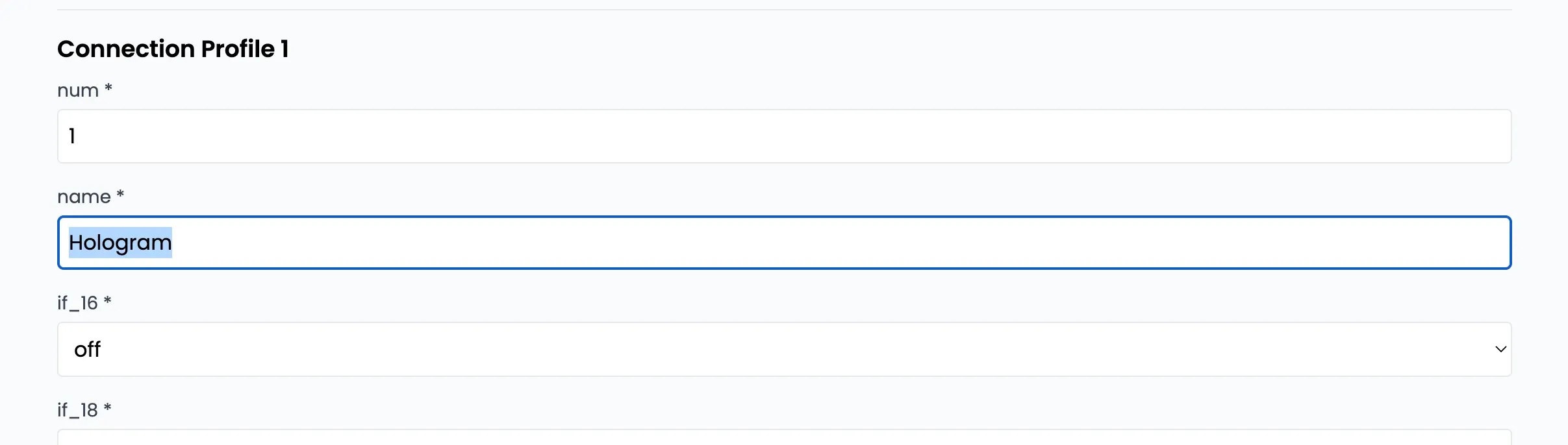 Connection profile name field