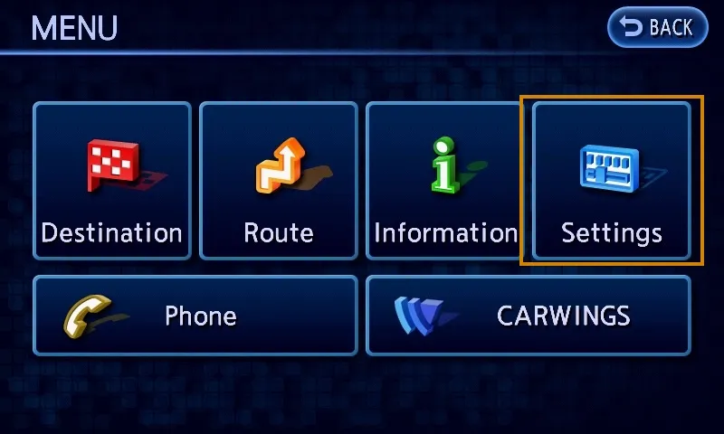 The MENU screen on the navigation unit