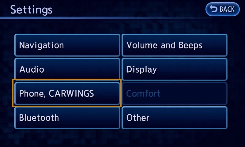The Settings menu