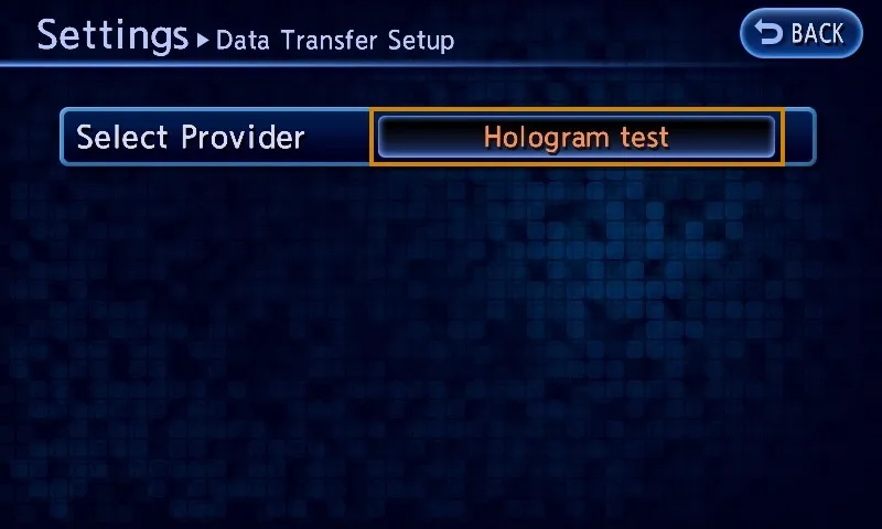 The Data Transfer Setup screen showing the connection profile