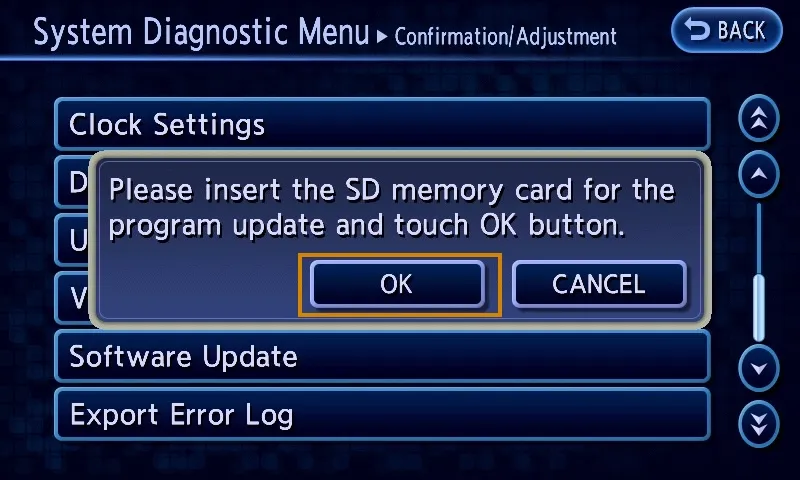 The software update prompt on the head unit