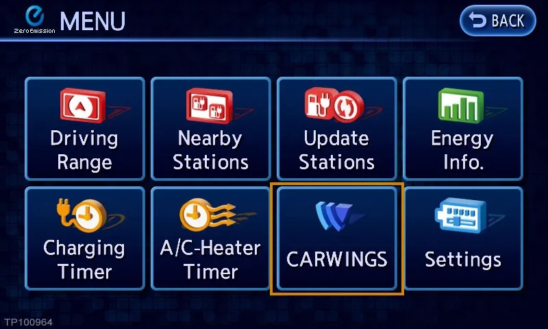 The CARWINGS entry in the Zero Emission menu