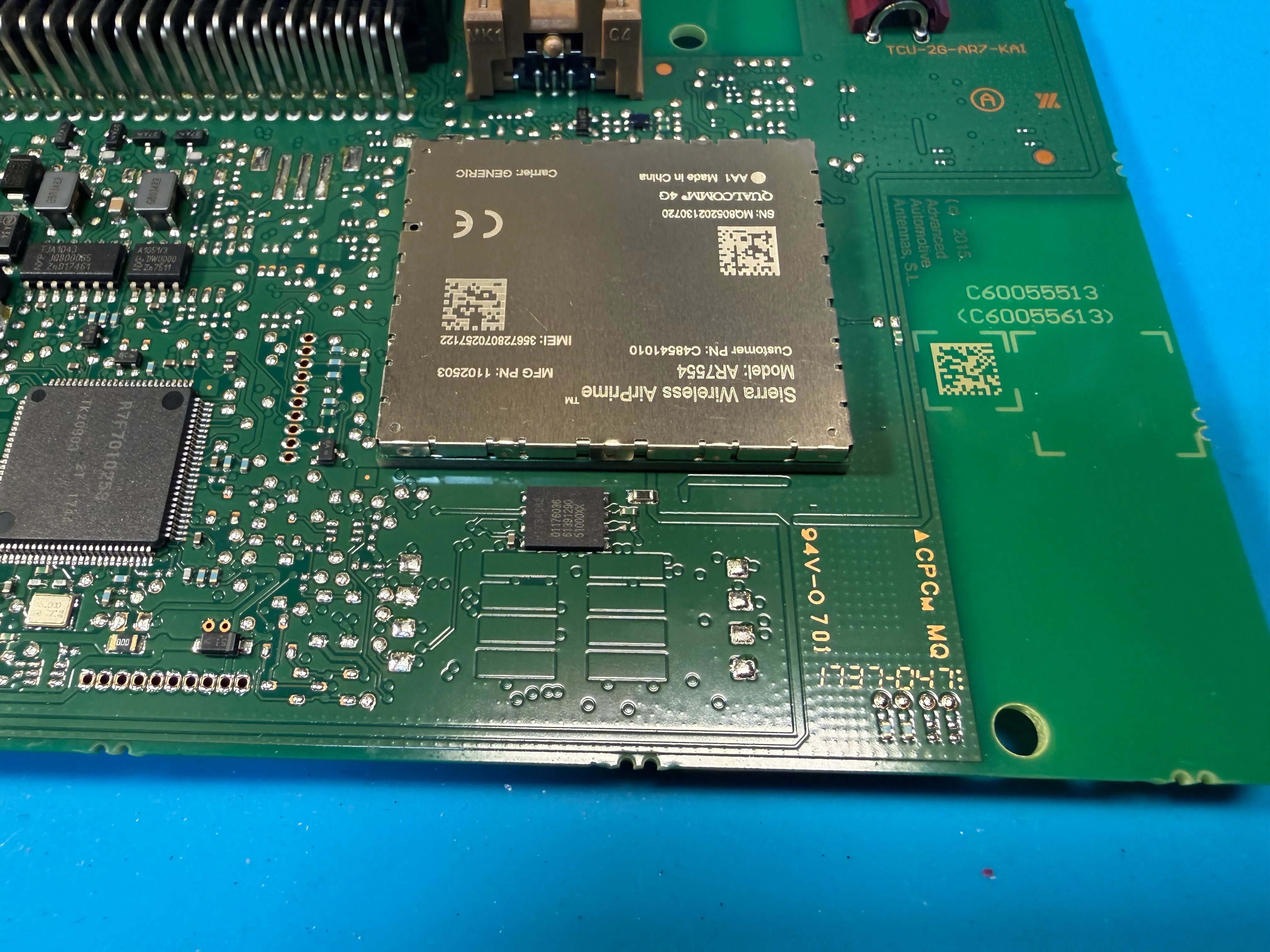 The TCU board with the original eUICC chip in place