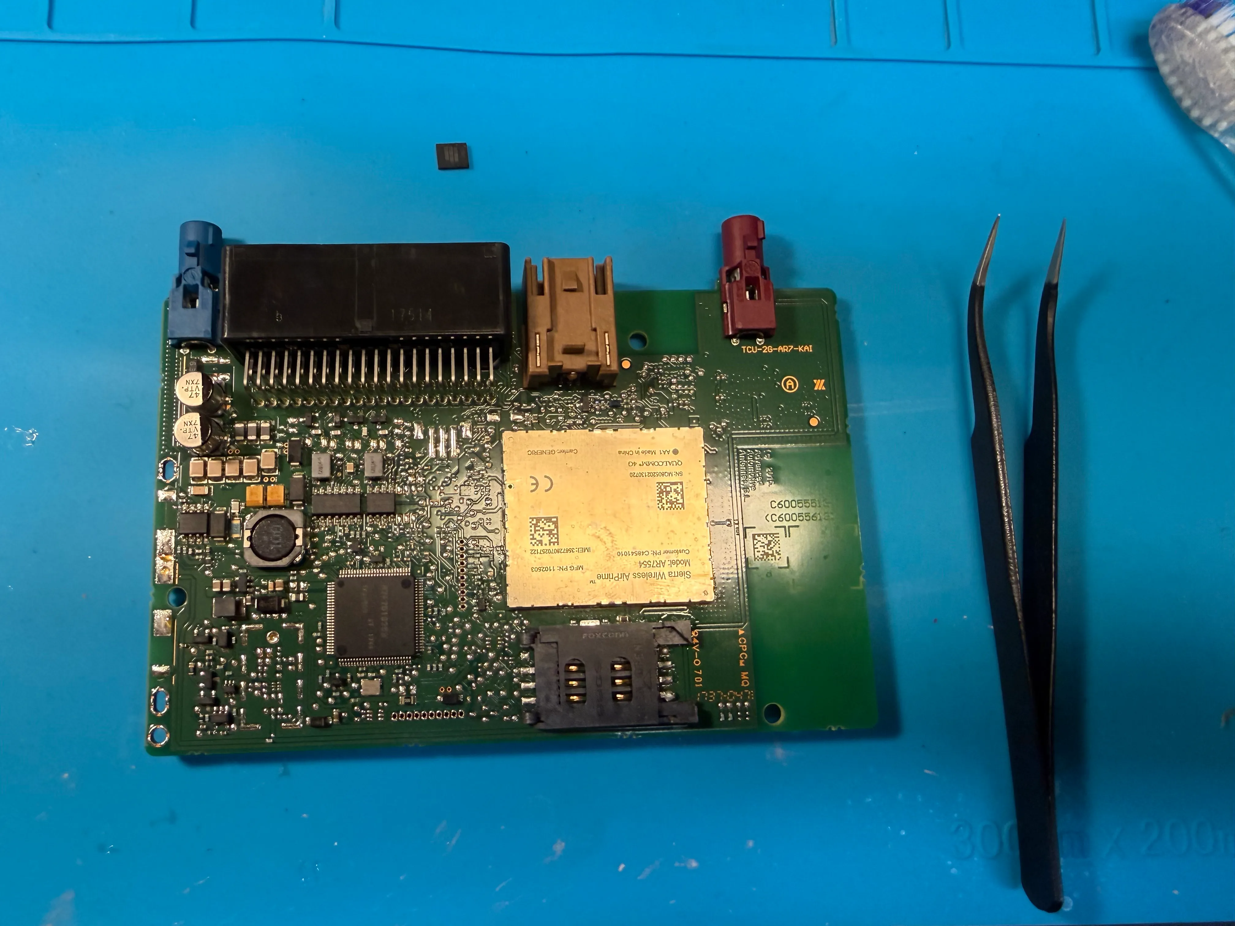 The TCU with the SIM slot installed and a SIM inserted